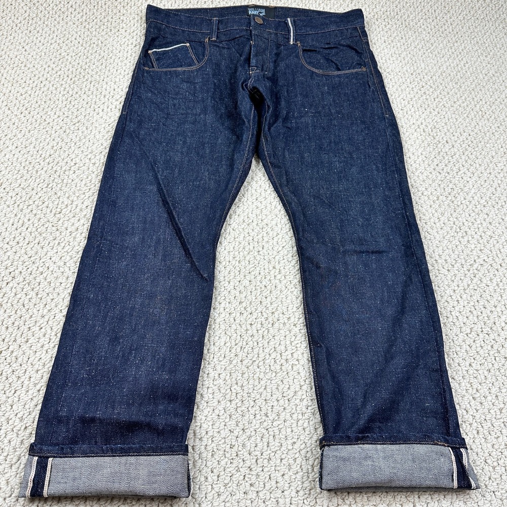 William Rast Selvedge Jeans Mens 36x30 Blue Dark Wash Raw Denim Button Fly Taper